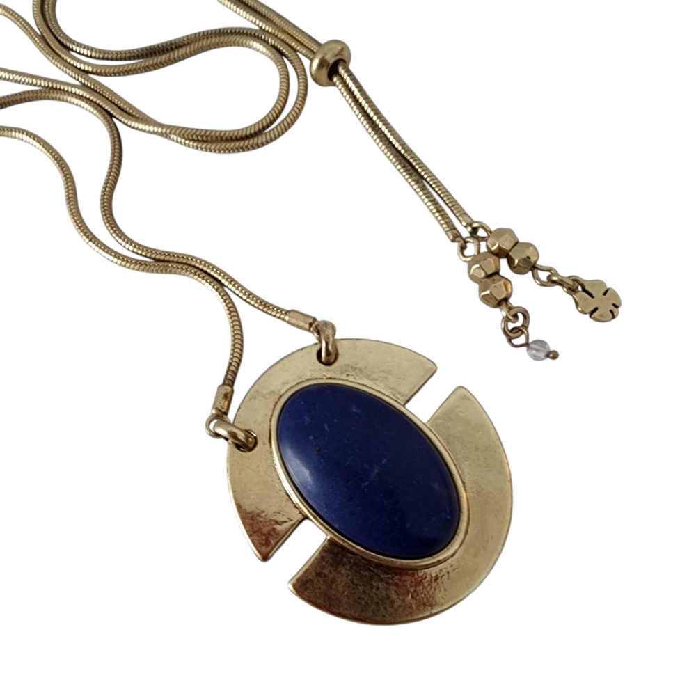 Lucky Brand art deco pendant necklace boho layer necklace blue stone